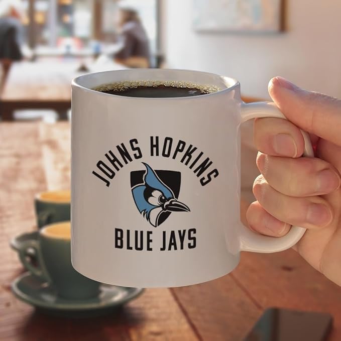 Johns Hopkins University Blue Jays Logo Ceramic Coffee Mug, Novelty Gift Mugs for Coffee, Tea and Hot Drinks, 11oz, White