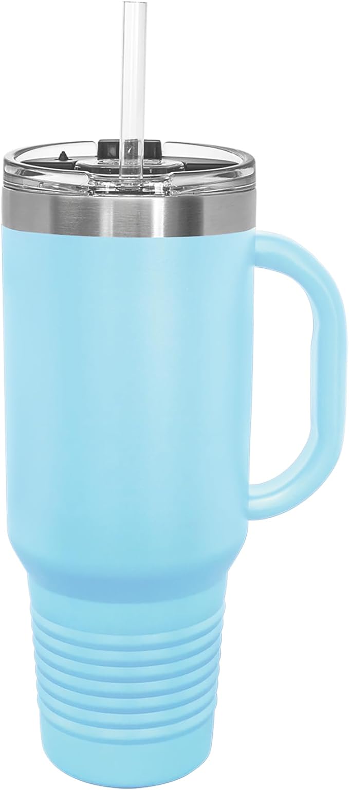 LaserGram 40oz Vacuum Insulated Travel Mug with Handle, Sushi, Personalized Engraving Included (Light Blue)