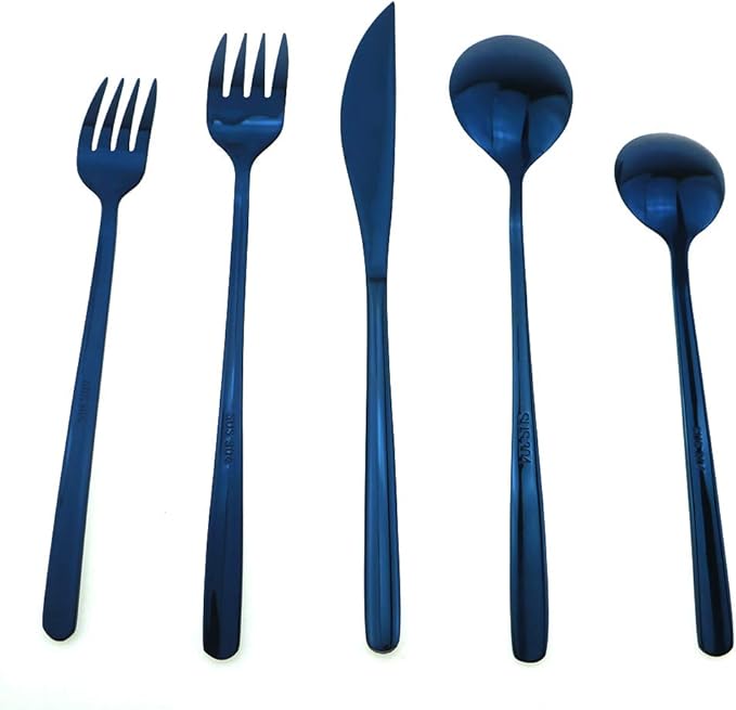 JASHII Mirror Polished Blue 30-Piece SUS304 Stainless Steel Flatware Set,Silverware Set Dinner Knife Fork Spoon Dessert Fork Salad Spoon Service for 6