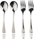 JASHII 18/10 Stainless Steel Mirror Polished Silver 2 Pcs Spoon & 2 Pcs Fork Silverware Server Utensil Set