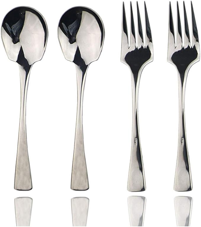 JASHII 18/10 Stainless Steel Mirror Polished Silver 2 Pcs Spoon & 2 Pcs Fork Silverware Server Utensil Set