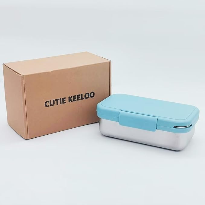 Stainless Steel Small Bento Box for Adults - Leakproof Microwave Safe Lunch Box for Work, Meal Prep and On the Go with Utensils & Bag (Blue), Compact-Sized for Moderate Appetites