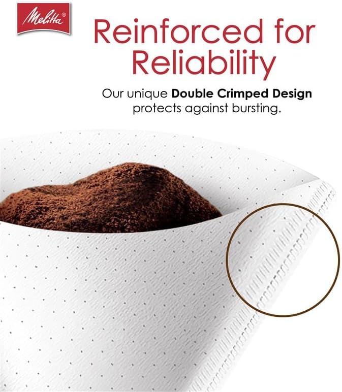 Melitta #4 Cone Coffee Filters, White, 100 Count (Pack Of 6), 600 Total Filters - Fits all 8-12 Cup Cone Coffee Makers and Pour-Overs, Compostable, Tear-Resistant, Made in USA