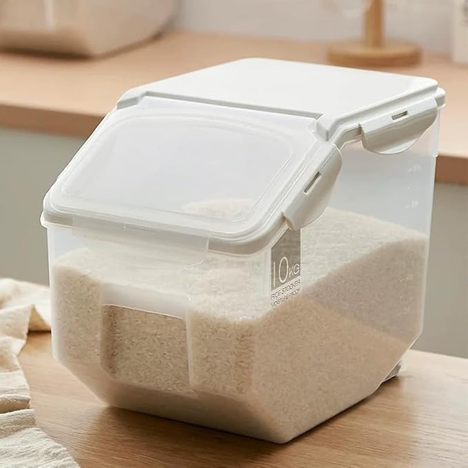 Airtight & Large-Capacity Rice Storage Container, Stackable & Easy-Access Bin for Rice, Grain, Pet Food, Flour, 1 Count (Gray (15KG))