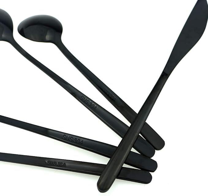 JASHII Mirror Polished Black 30-Piece SUS304 Stainless Steel Flatware Set,Silverware Set Dinner Knife Fork Spoon Dessert Fork Salad Spoon Service for 6