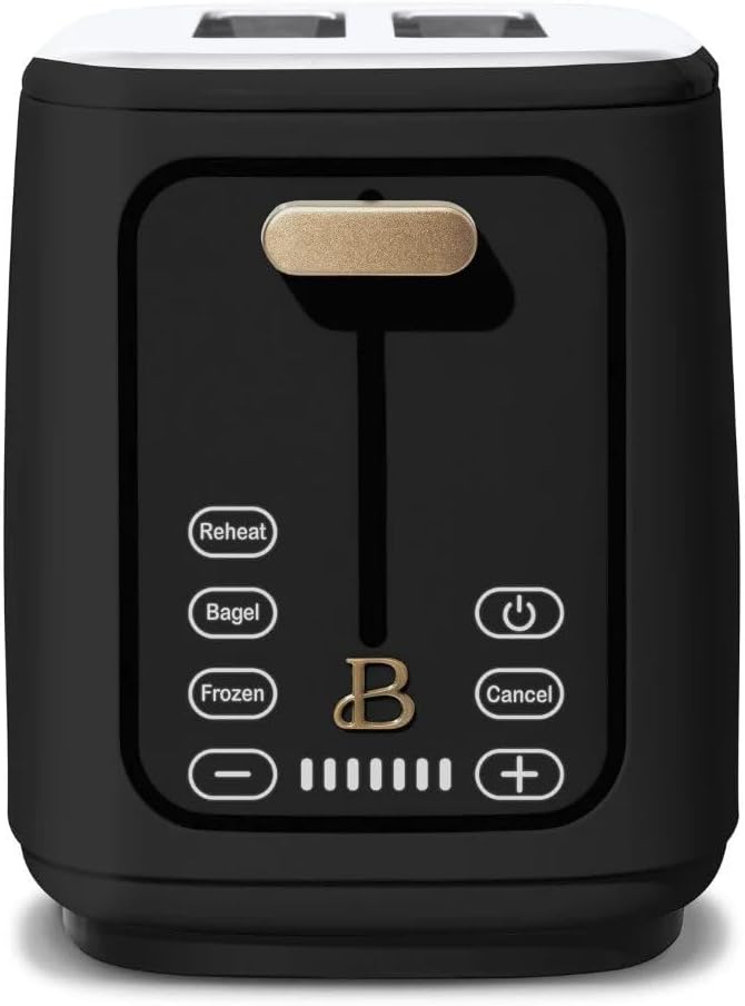Beautiful by Drew Barrymore 2-Slice Toaster, Touch-Activated Display, 7 Shade Settings, Bagel/Frozen/Reheat Presets. (Black Sesame)