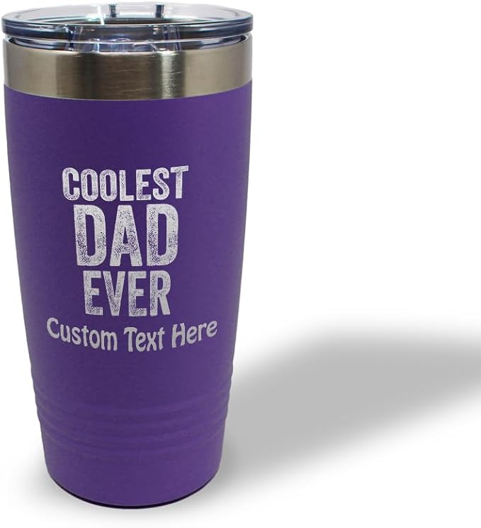 Custom Tumblera Tumblers Travel Mugs Coolest Dad Ever C Family & Friends Dad Insulated Drinkware Personalized Tumbler Cups Coffee Tumbler Engraved Stainless-Steel 20 Oz Purple Personalized Text Here