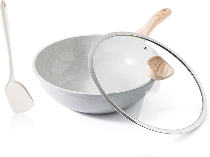 Kordisen Ceramic Wok Pan, 12 Inch Nonstick Wok with Lid, Healthy Non Toxic Woks & Stir-fry Pans for Cooking, Induction Cookware, PFOA & PFAS Free
