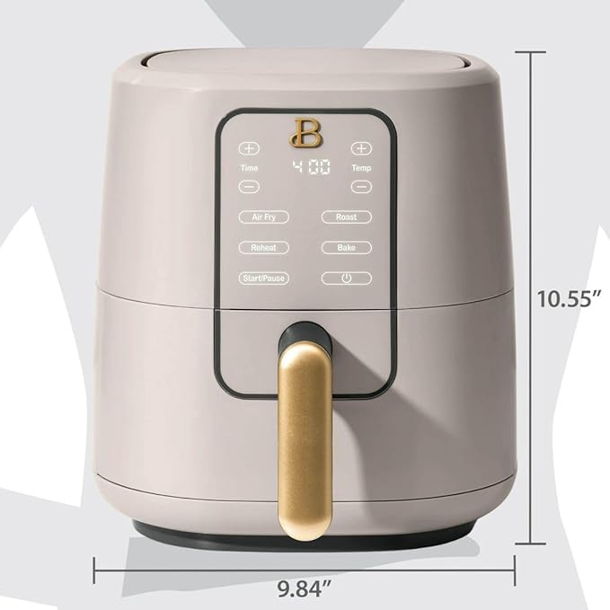 Beautiful 3 Quart Digital Air Fryer with TurboCrisp Technology – Matte Finish, Touchscreen, Nonstick Basket (Porcini Taupe)