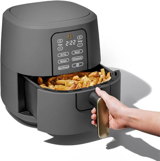 Beautiful 6 Qt Air Fryer with TurboCrisp Technology, EverGood Ceramic Nonstick Coating - Roast, Reheat and dehydrator, kitchen appliances by Drew Barrymore (Oyster Grey)