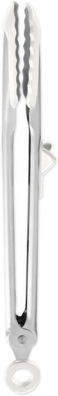 Tovolo Tongs With Silicone Tips Easy Grip 13” Long Kitchen Tongs Stainless Steel Handle For Cooking BBQ, Non Scratch Heat Resistant Locking Metal Tongs Silicone Tipped Dishwasher Safe BPA Free, White