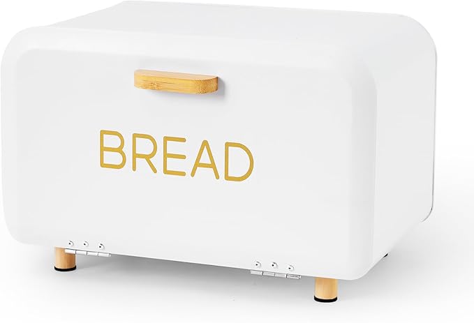 White Bread Box for Kitchen Countertop - Large Capacity Bread Storage Container Farmhouse Bread Box - Stylish Metal Bread Keeper