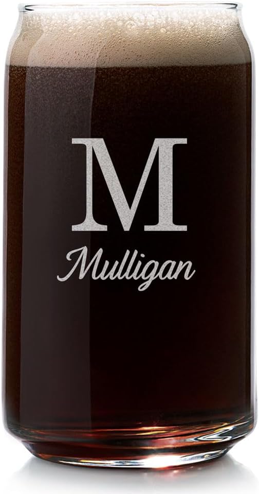 Lifetime Creations Engraved Personalized Monogrammed Beer Can Glass 16 oz - Can Shaped Cup with Initial and Name, Monogram Beer Lover Gift, Dishwasher Safe, Made in USA