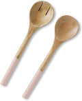Folkulture Salad Servers or Salad Tongs, Wooden Utensils for Serving Salad, Salad Forks or Salad Tongs for Serving, Salad Sling, 12-inch Spoon and Fork Set, Mango Wood, Pink