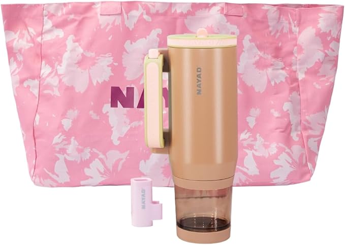 NAYAD 22 oz Flip Straw Tumbler with Handle & 10oz Snack Container Insulated Stainless Steel Water Bottle with Foldable Handle Dual Lids for Travel Gym Car Daily Use Christmas gifts(Light brown)