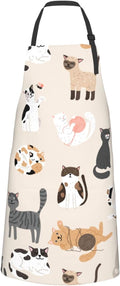 Cat and Dogs Animals Adjustable Bib Neck Chef Aprons, Kitchen Bbq Waterproof Apron with 2 Pockets For Mom Dad