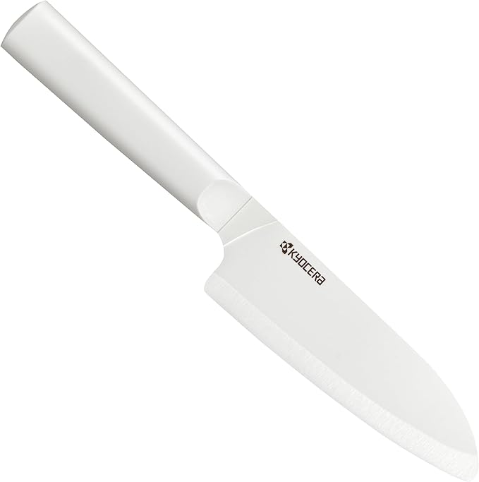 Kyocera INNOVATIONwhite 5.5" Ceramic Santoku Knife - White Z212 Blade with Non-Slip White Handle