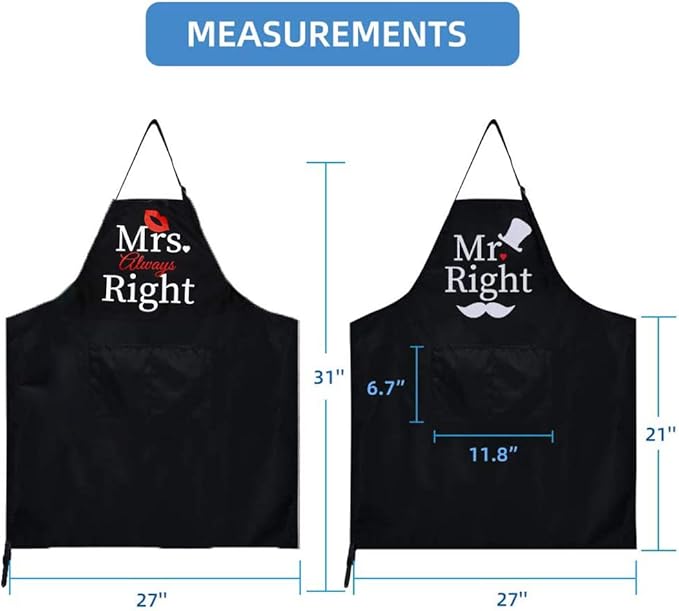 ZOORON Mr & Mrs 2-Piece Kitchen Aprons Set - Anniversary & Wedding Gifts for Couples
