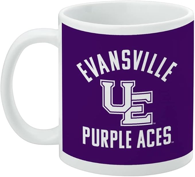 University of Evansville Purple Aces Logo Ceramic Coffee Mug, Novelty Gift Mugs for Coffee, Tea and Hot Drinks, 11oz, White