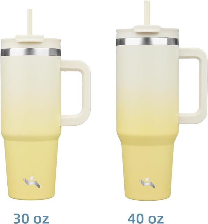 40 oz Tumbler with Handle and 2 Straws,2 in 1 Lid Insulated Water Bottle Stainless Steel Travel Coffee Mug,Lemon