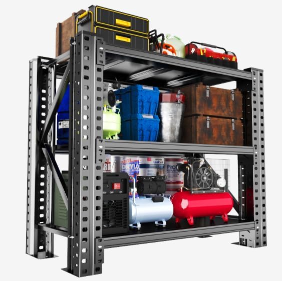 Heavy Duty Garage Shelving Units,6000LBS Deep Storage Shelves,Adjustable Metal Shelves,Large Steel Storage Racks,Industrial Shelving for Shop,Warehouse,Basement (Black, 24" D*52" W*48" H, 3 tier)