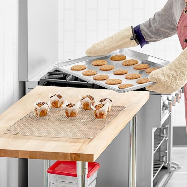 Full Size Aluminum Sheet Pan with Stainless Steel Cooling Rack, 18 Gauge, 18x26 Inch, Wire Rim, Silver, Rectangle, Oven and Freezer Safe