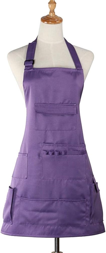 boshiho Adult Painting Aprons, Adjustable Buckle, Barber Apron with Pockets for Women/Men/Unisex, Utility or Work Apron (Purple)