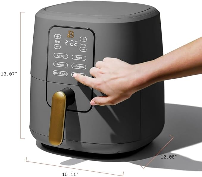 Beautiful by Drew Barrymore 6-Quart Digital Air Fryer, TurboCrisp Technology, Touch-Activated Display, 1750W, 90–400°F, Dishwasher-Safe Basket (OYSTER GREY)