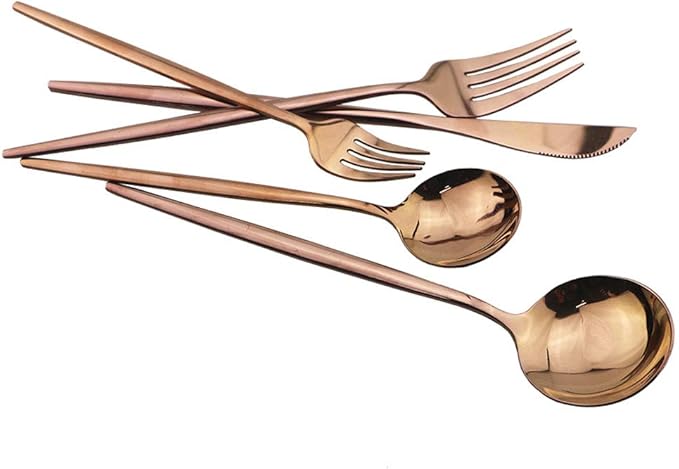 Rose Gold Silverware Set, JASHII 30-Piece Stainless Steel Flatware Cutlery Set for 6, Elegant Hourglass Polished Mirror Finish, Ideal for Home Hotel Wedding Festival Party, Dishwasher Safe