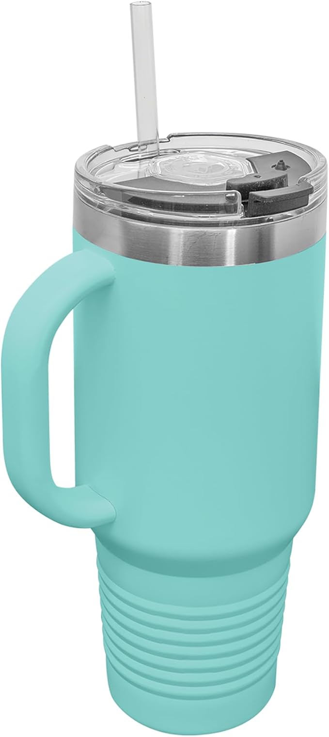 LaserGram 40oz Vacuum Insulated Travel Mug with Handle, Sushi, Personalized Engraving Included (Teal)