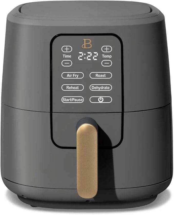 Beautiful by Drew Barrymore 6-Quart Digital Air Fryer, TurboCrisp Technology, Touch-Activated Display, 1750W, 90–400°F, Dishwasher-Safe Basket (OYSTER GREY)