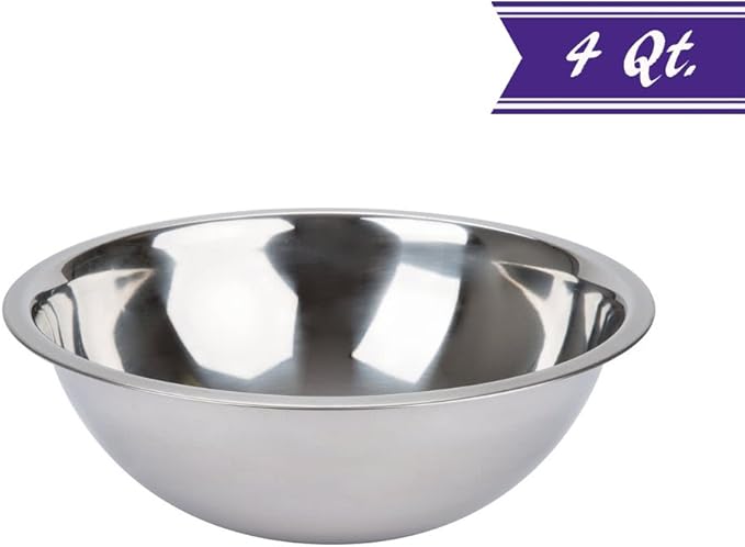Betolla 4 Quart Stainless Steel Mixing Bowl – Medium Weight Flat Base Prep Bowl with Polished Mirror Finish for Baking, Cooking & Food Prep