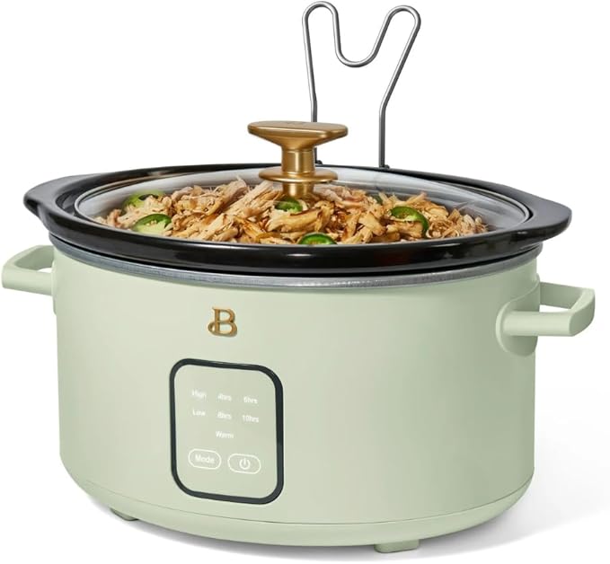 Beautiful 4-Quart Slow Cooker with Touch-Activated Display, Programmable Digital Controls, Removable Non-Stick Pot, Keep Warm Function, by Drew Barrymore (Sage Green)