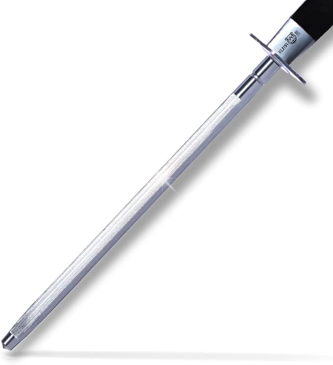 KUMA Kitchen Knife Sharpener - USER FRIENDLY - 8 Inch Steel Honing Rod for Sharpening your Chef's Knife, Carving Knife, Chopping Knives, And More! - Easily Hone & Recover Your Sharp Edge Today!