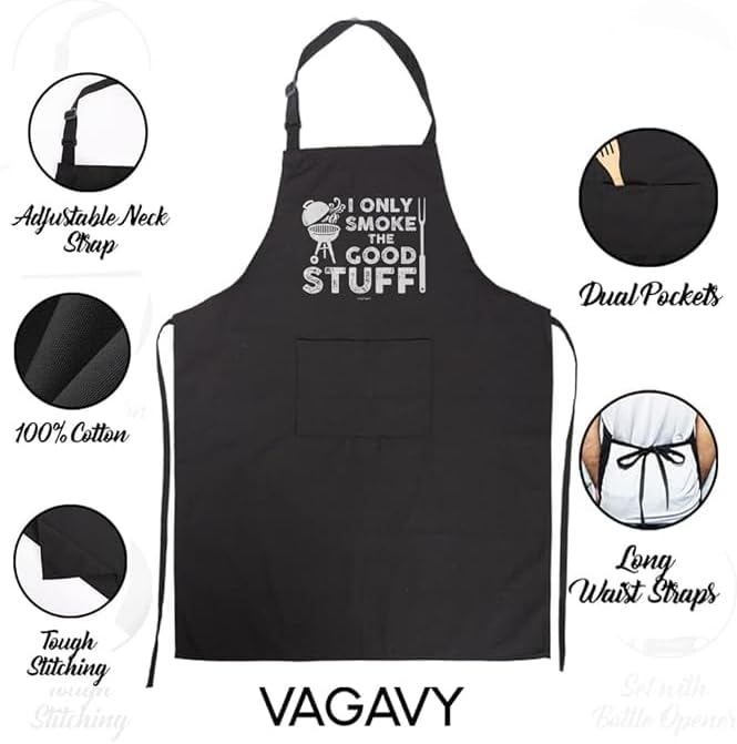100% Cotton, Black Funny Aprons for Men, Dad, Husband - Birthday, Father’s Day Grilling Gifts for Papa, Husband.