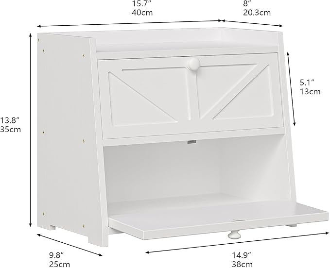Vintage Double Layer Bread Box for Kitchen Counter Bamboo Bread Storage Container Large Capacity Bread Storage Bin (White)