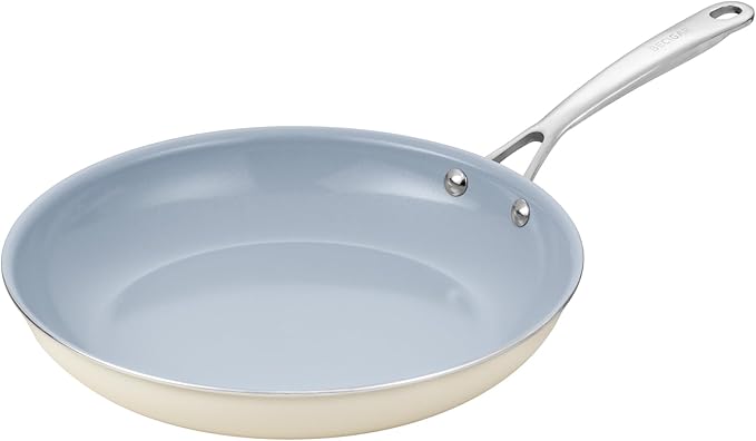 28CM Ceramic Frying Pan with Stainless Steel Handle - Perfect Non Stick Frying Pans for Steak & Non Stick Cooking - Ceramic Pans Frying Pan Trendy Kitchen Essential for Young Chefs