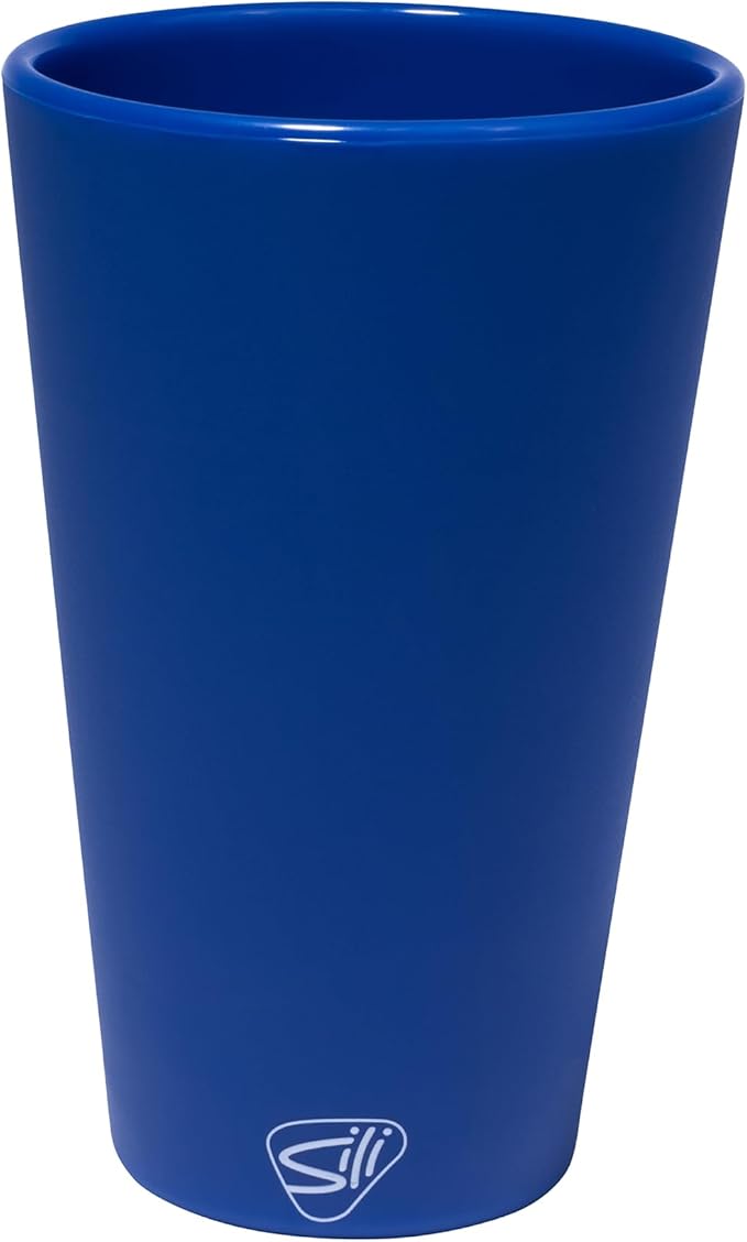 Silipint 16oz Silicone Pint Glass – Unbreakable BPA-Free Reusable Silicone Drinking Cup – Flexible Dishwasher Microwave & Freezer Safe – Stemless Glass for Water Coffee Smoothies (Classic Blue)
