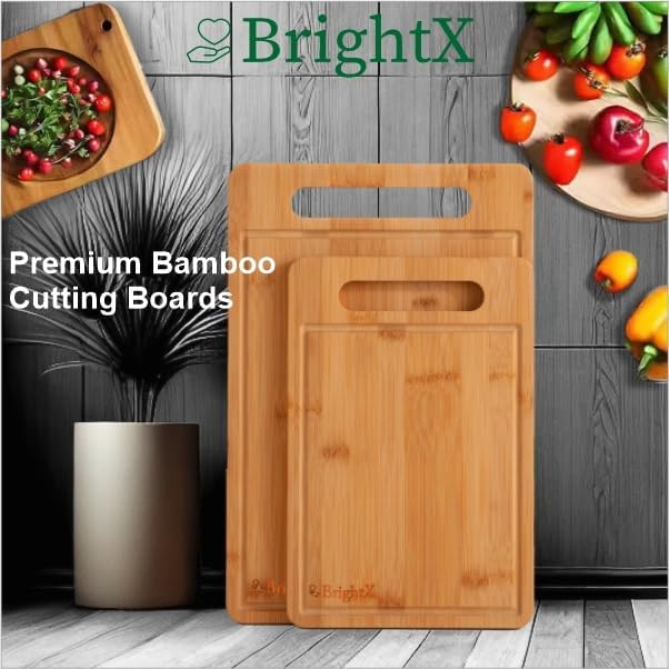 BRIGHTX Large and Small Cutting Boards for Kitchen - [15" x 10", 12"x8"] Chopping Boards for Kitchen, Large Wooden Cutting Board, Non Toxic Cutting Boards | Non-Toxic Bamboo Wood Cutting Board Set