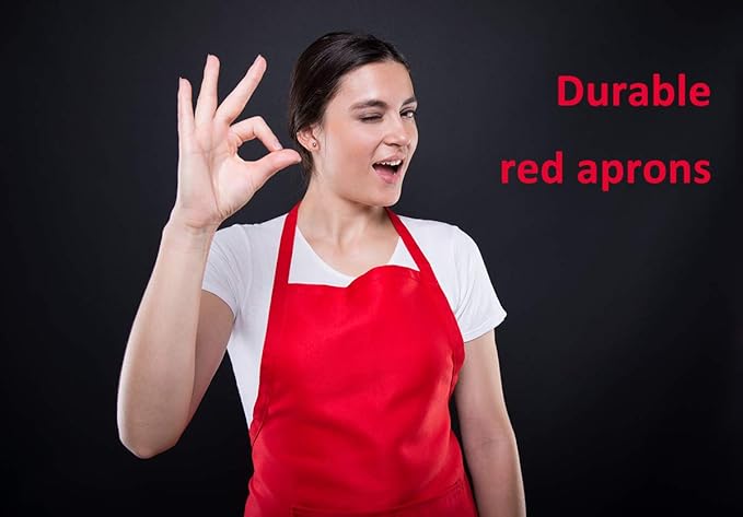 10 Pieces Red Bib Aprons Bulk with 2 Pockets, Painting Grilling BBQ Cooking Kitchen Aprons Bulk for Women Men Adults (10, Red)
