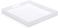 White Acrylic Ottoman Tray with Cutout Handles 24x24 Inch Over-Sized Serving Tray Rubber Boot Organizer Decorative Tray for Living Room, Bedroom,Bathroom Entryway and Kitchen Tabletop