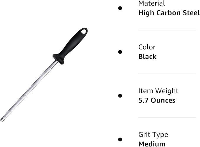Knife Sharpener Rod, Kitchen Knives Sharpener Carbon Steel Professional Knife Sharpening Steel, Honing Rod with Hanging Holes (13 inches)