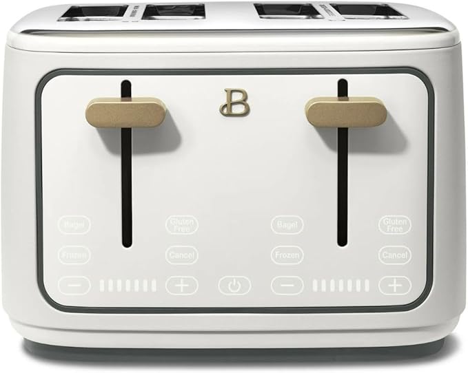 Beautiful 4 Slices Toaster - 7 Shade Settings, Touch Display, Extra-Wide Slots for Bagels, Gluten-Free & Frozen Presets, LED Countdown, Removable Crumb Tray, 1800-watt toasting (White Icing)