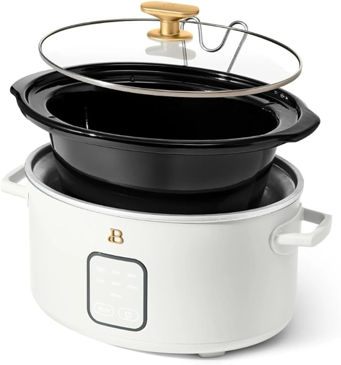 Beautiful 4-Quart Slow Cooker with Touch-Activated Display, Programmable Digital Controls, Removable Non-Stick Pot, Keep Warm Function, by Drew Barrymore (White Icing)