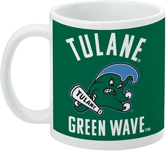 Tulane University Green Wave Ceramic Coffee Mug, Novelty Gift Mugs for Coffee, Tea and Hot Drinks, 11oz, White