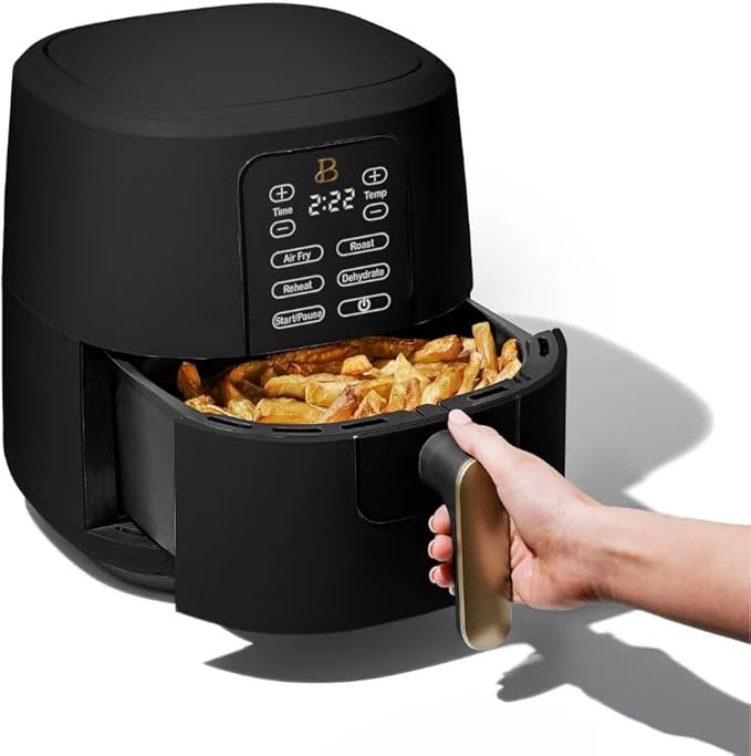 Beautiful by Drew Barrymore 6-Quart Digital Air Fryer, TurboCrisp Technology, Touch-Activated Display, 1750W, 90–400°F, Dishwasher-Safe Basket (BLACK SESAME)