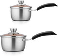 TeamFar 1qt & 2qt Saucepan with Lid, Stainless Steel Small Cooking Pot, Milk Sauce Pan with Long Handle for Home Kitchen, Non-Toxic & Heavy-Duty, Multi-use & Dishwasher Safe