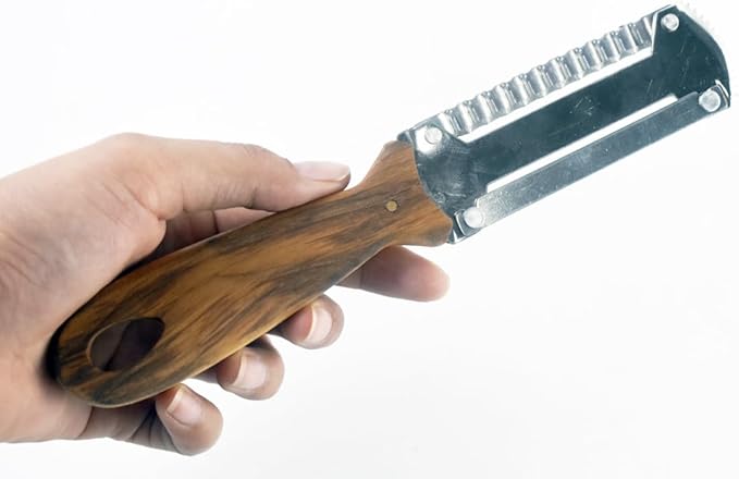 3-in-1 Kitchen Peeler, Scrabber & Grater: a cutting tool with a serrated blade and a Wooden Handle for Vegetable scraping potatoes Carrots and Coconut