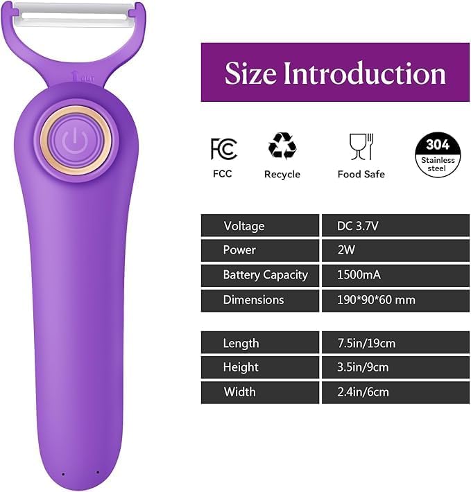3-in-1 Electric Peeler | Auto Blade for Fruits/Vegetables | 3 Interchangeable Blades | Type-C Charging,Battery Capacity 1500 mAh | Kitchen, Travel, Camping