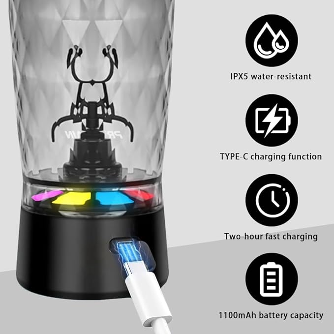 PROCHAIN Electric Protein Shaker Bottle, USB Rechargeable Mixing Cup, Water Drink Mixer Portable Bottles for Gym Sport, BPA-Free Tritan, 22oz